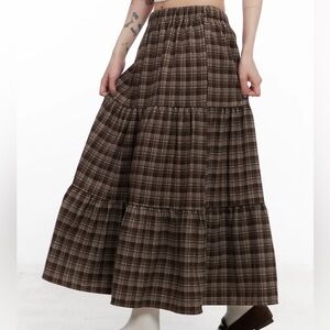 Brown Plaid Maxi Skirt